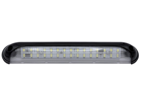 Long LED light bar with a clear cover and black ends, likely an automotive warning/emergency light bar.